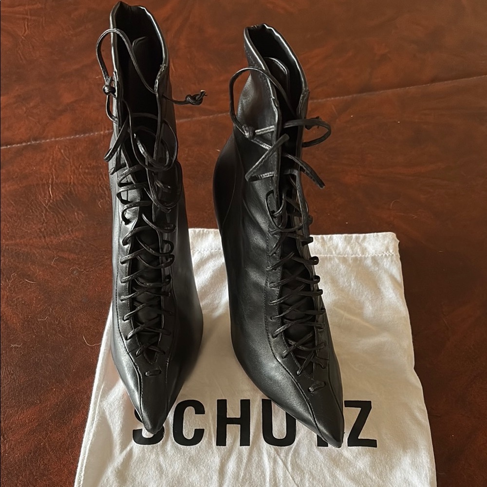 Schutz Black Lace-Up Women's Boots